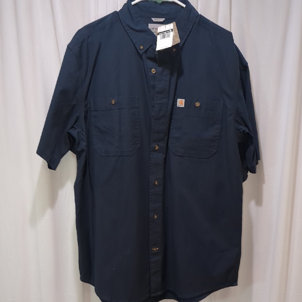 Carhartt Men's Dark Blue Casual/Work Button-Down Shirt. Large